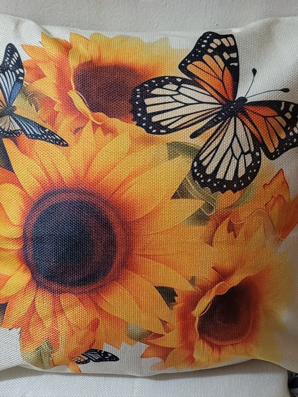 Sunflower & Monarch Butterfly Decorative Pillow - Yellow Orange